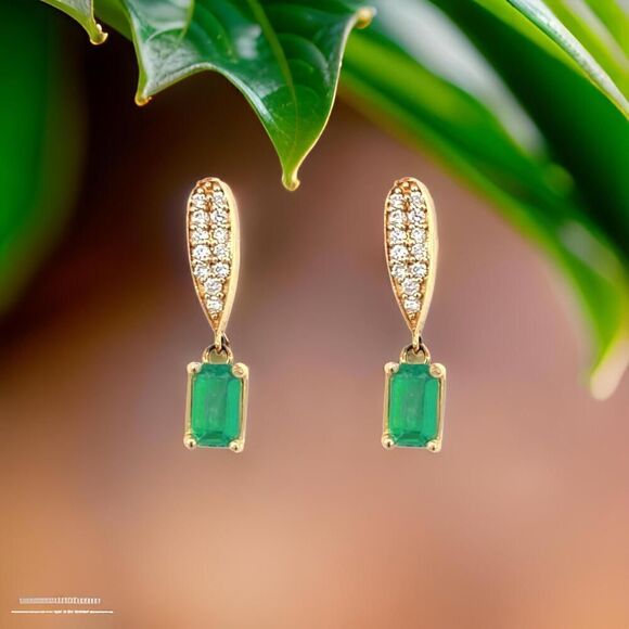 Natural Emerald Diamond Earrings 14k Gold 1.09 TCW Certified $2490 018697